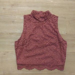 Pink LACE Halter Crop Top